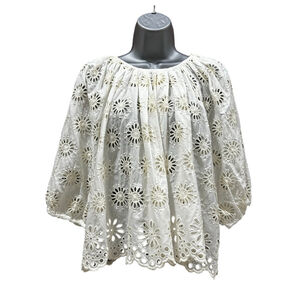 NWT Madewell Embroidered Shirred Puff-Sleeve Top size medium